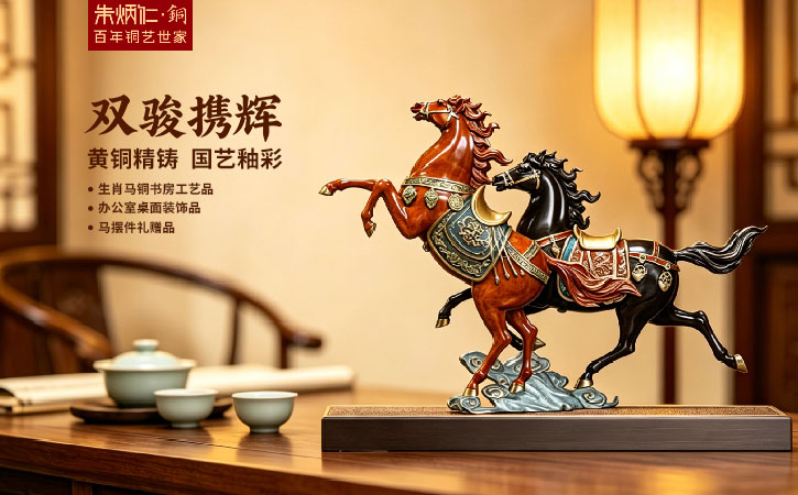 朱炳仁铜 双骏携辉 工艺摆件